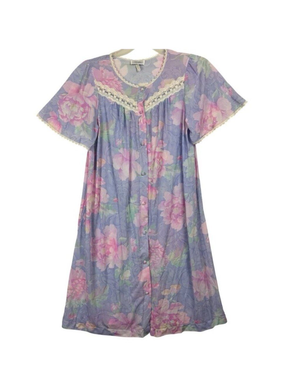 Vtg Lorraine Purple Floral Nightgown Women's Small mumu moomoo cottagecore